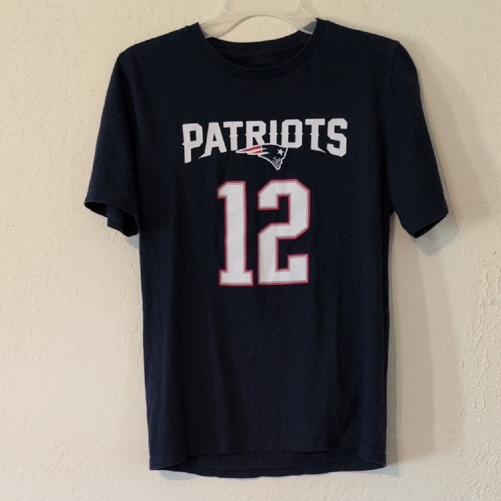 Patriots Kids Navy #12 Graphic Tee, Or (Women's Medium)Men Small.